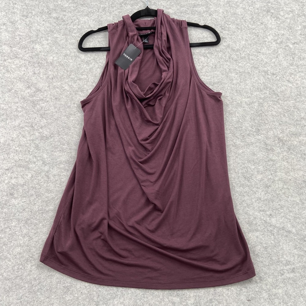 Torrid Tank Top Womens 2 Plus Purple Solid Cowl Neck Tunic Jersey Sleeveless